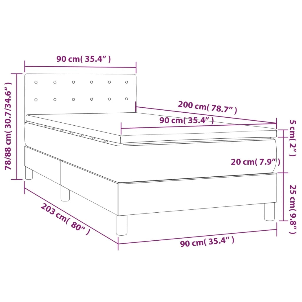 Letto a Molle con Materasso e LED Rosa 90x200 cm in Velluto 3134626