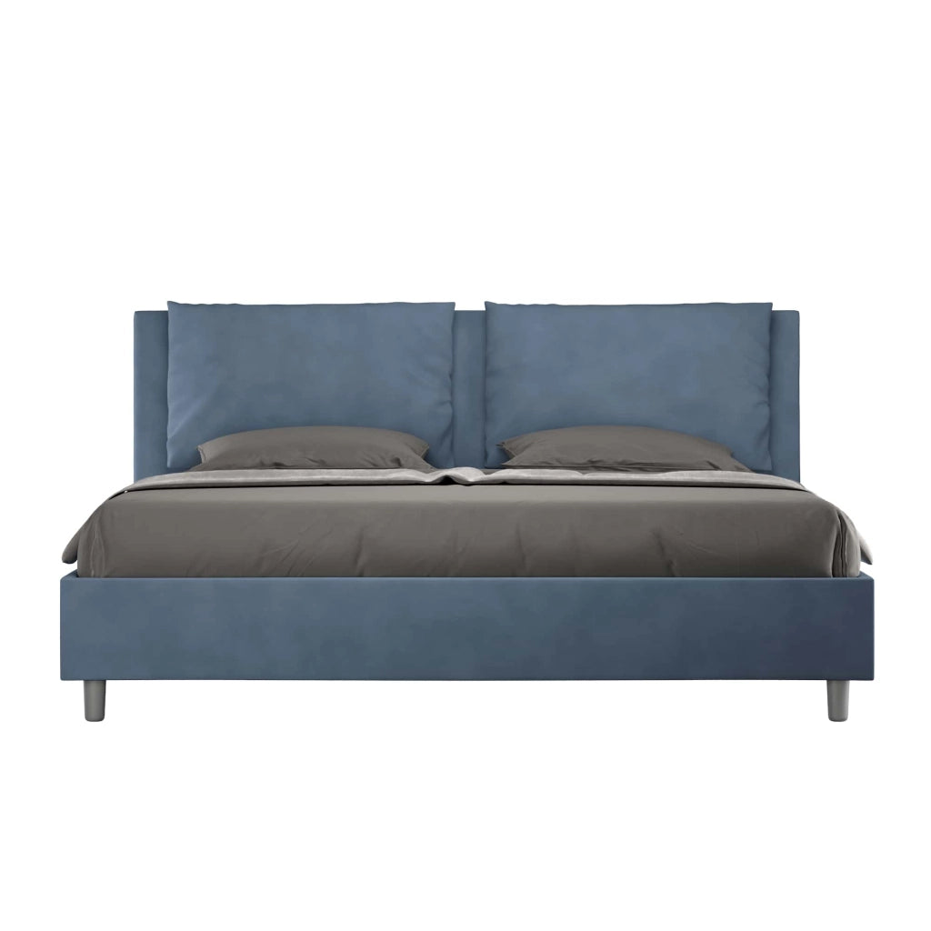 BS COM Letto senza rete imbottito 180x200 microfibra blu