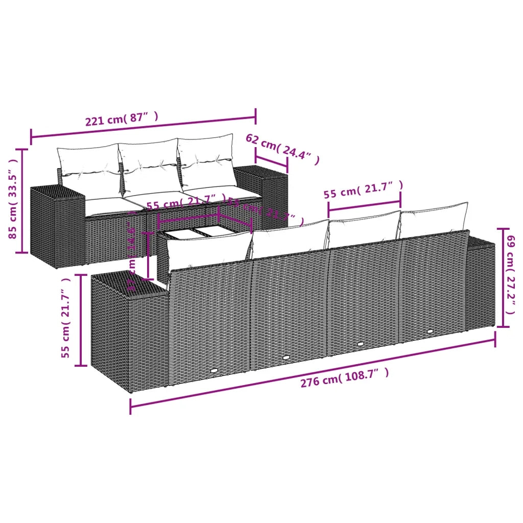 Set Divano da Giardino 8pz con Cuscini Grigio Chiaro Polyrattan