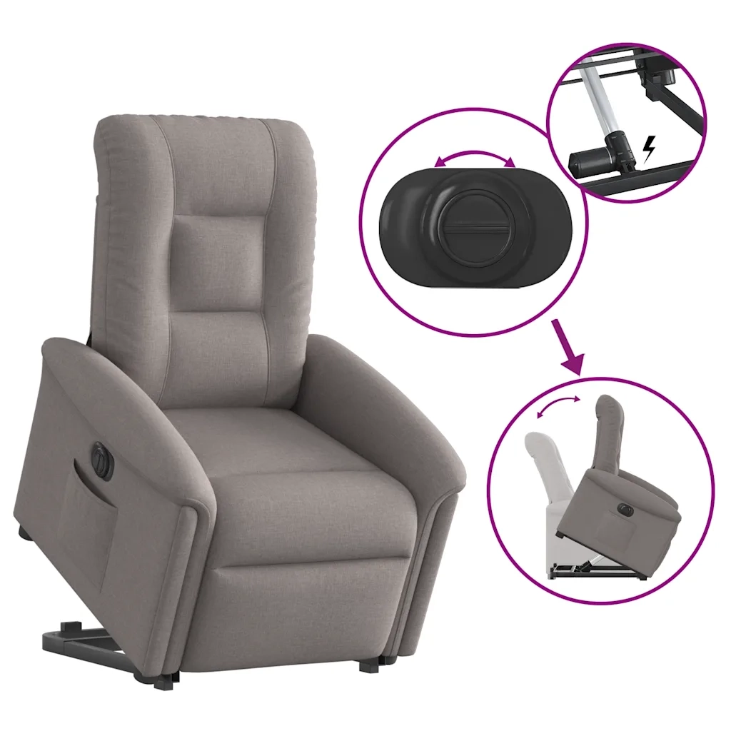 Poltrona Alzapersona Reclinabile Elettrica Tortora in Tessuto 3303281