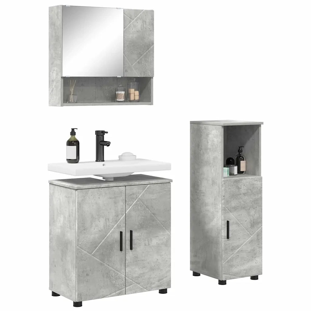Set di mobili per il bagno con porta 3 pcs Grigio cemento
