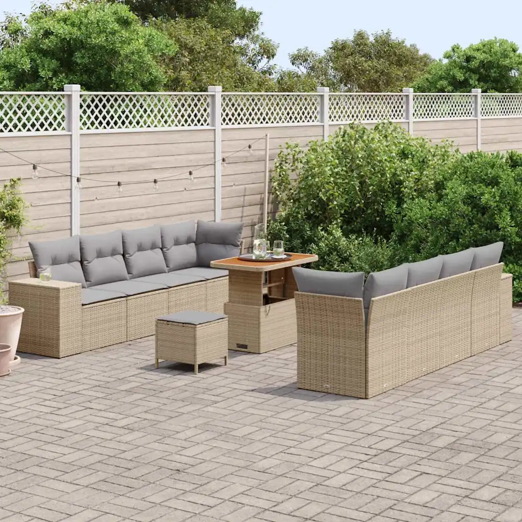 Set Divano da Giardino con cuscino 11 pcs Beige polyrattan