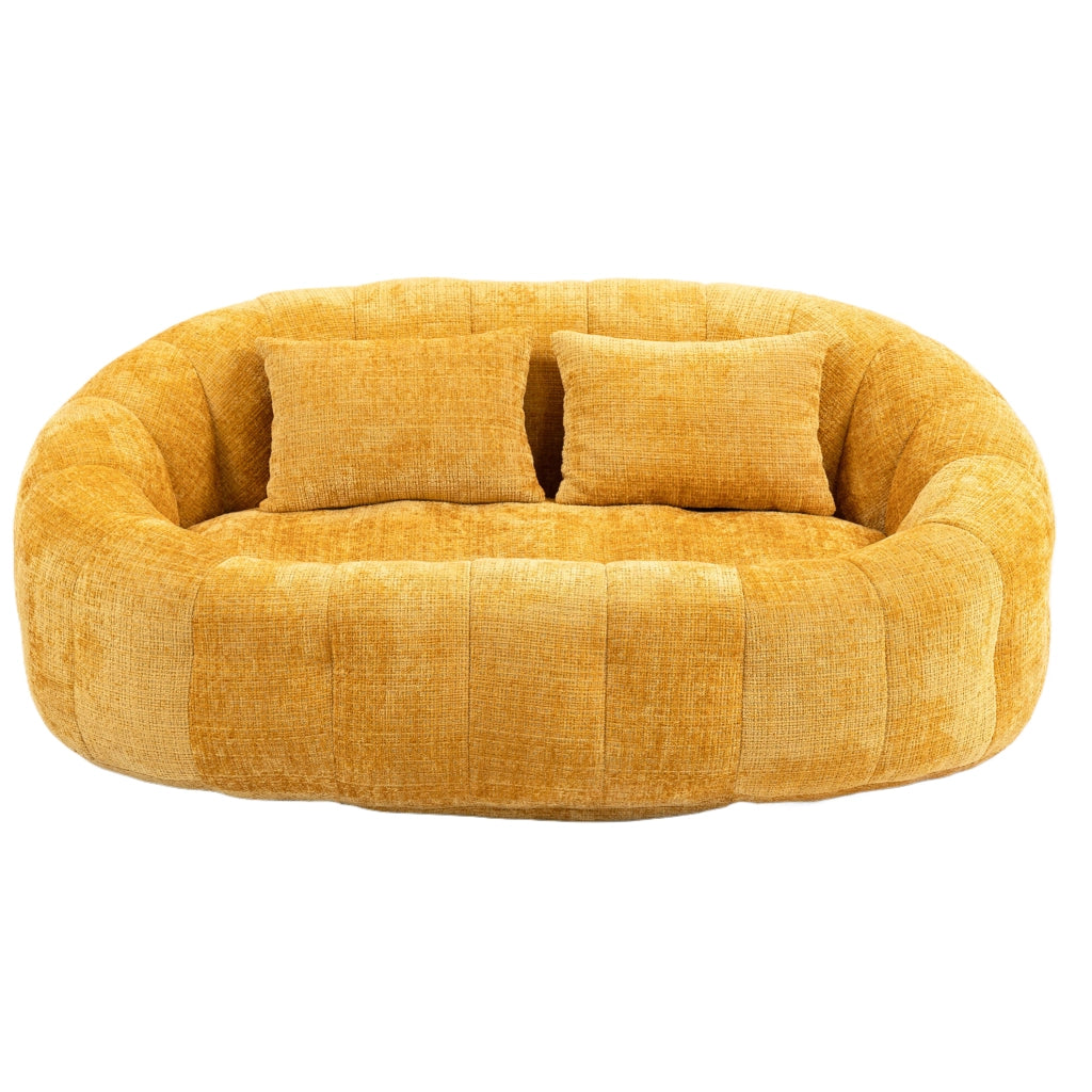 Pouf letto 150x95x63 cm con schienale e braccioli in chenille giallo