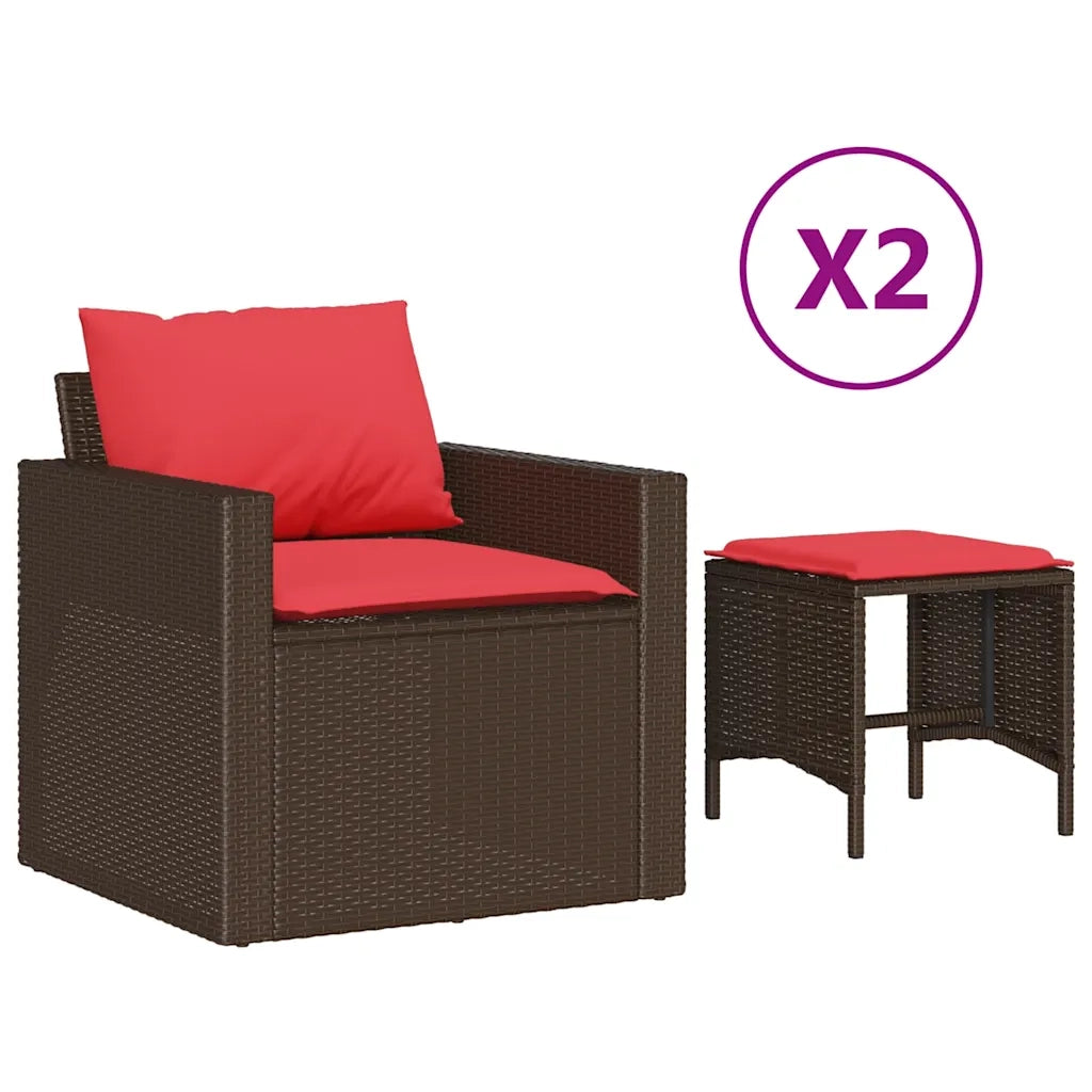 Set Divano da Giardino 4 pz con Cuscini Marrone in Polyrattan 366366