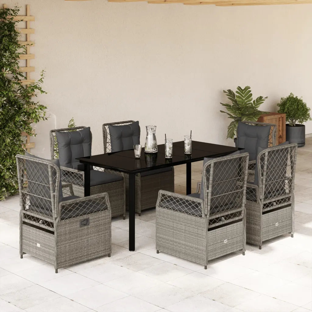 Set da Pranzo da Giardino 7 pz Cuscini Polyrattan Grigio Chiaro