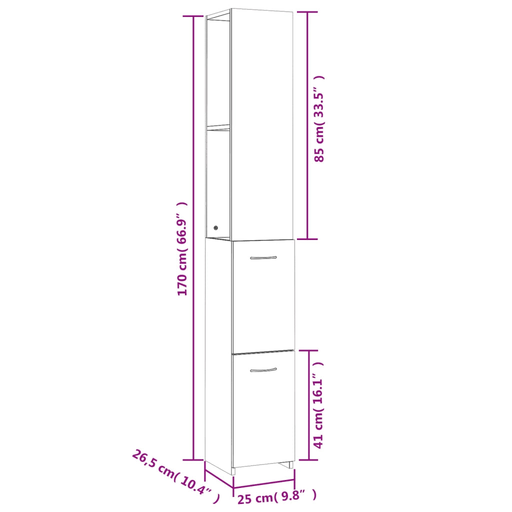 Armadietto Bagno | Armadio da bagno Grigio Cemento 25x26,5x170cm Legno Multistrato