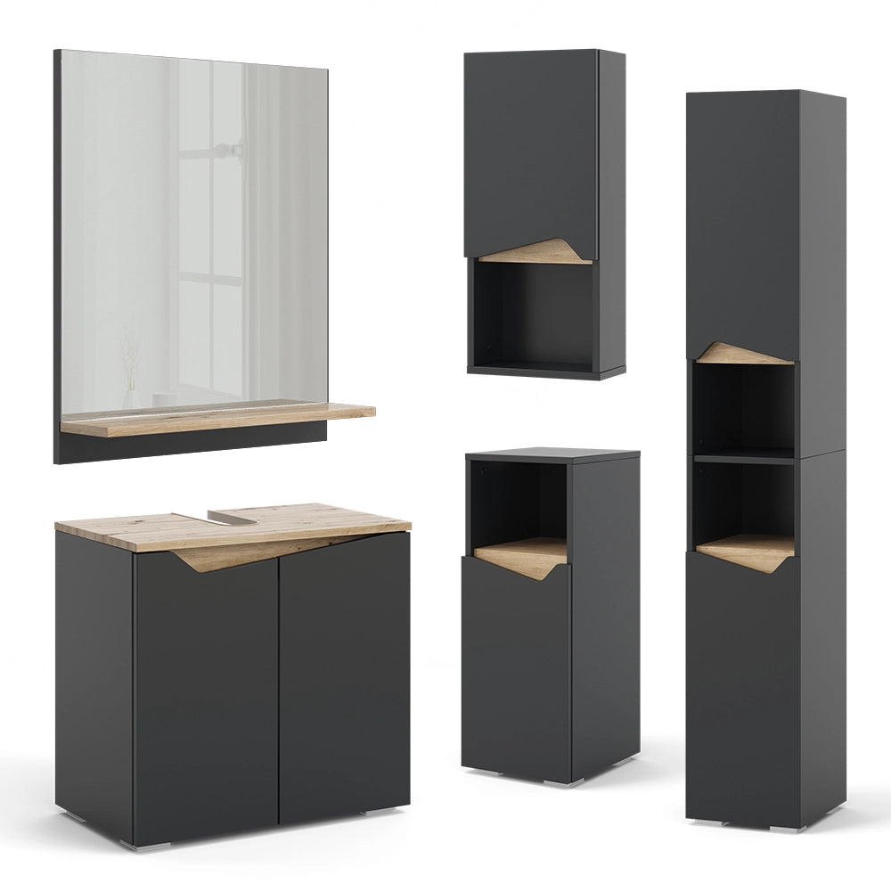 Vicco Combinazione di mobili da bagno Antracite 3 pezzi, con cabinet midi