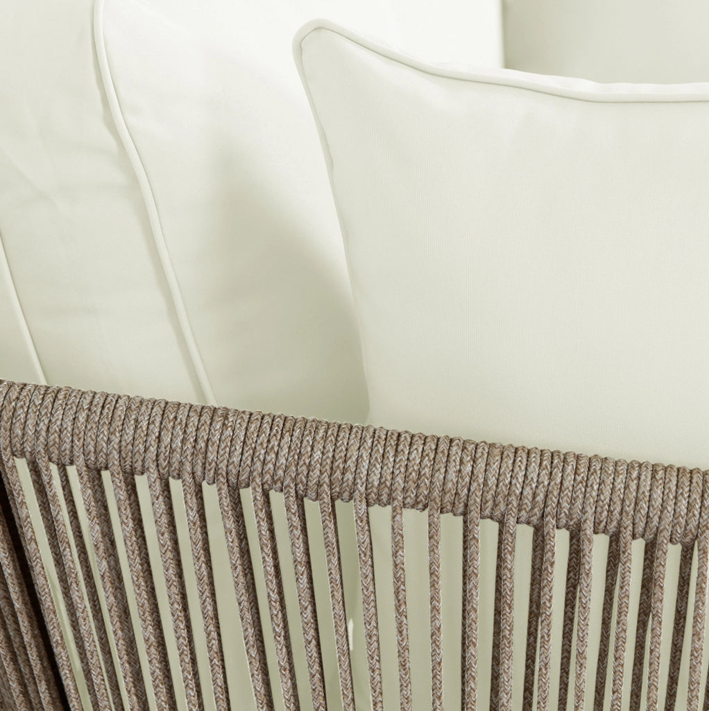 Lettino da esterno con cuscino 10 cm e corde intrecciate; struttura nera; khaki