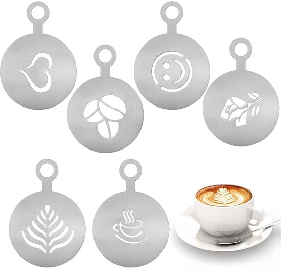 Gioielli per caffè in latte 6 pezzi - Arti del caffè/Sfogliature - Arte del cappuccino - Decorazione - Utensili - Acciaio inossidabile - di alta qualità e duraturo
