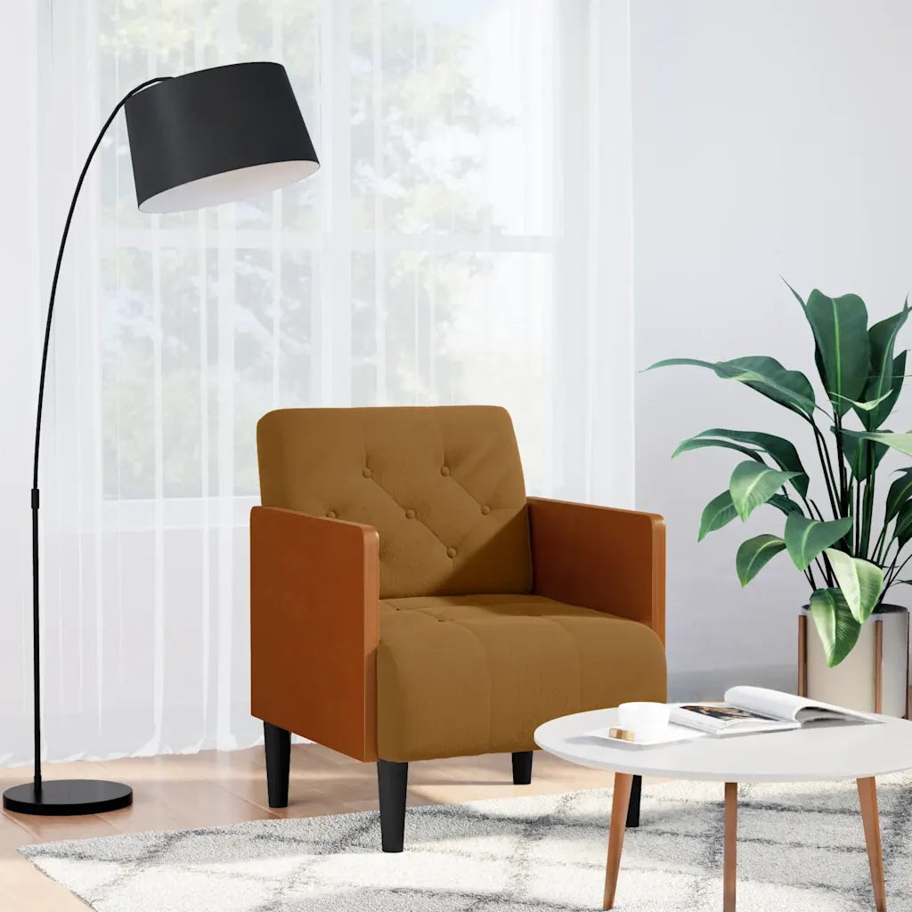 Divano Poltrona | Sedia con Braccioli Marrone 55 cm in Velluto