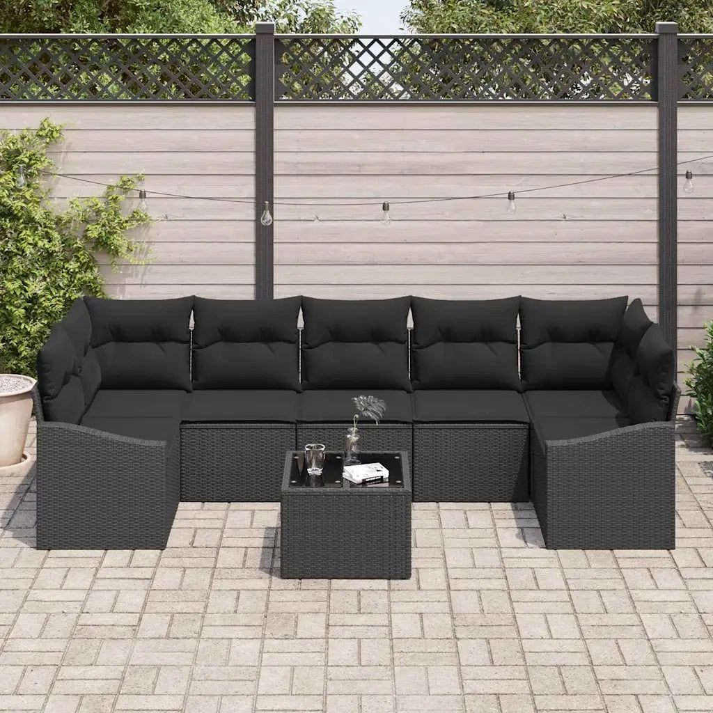 Set di divani con cuscino 8 pcs Nero polyrattan 3355312