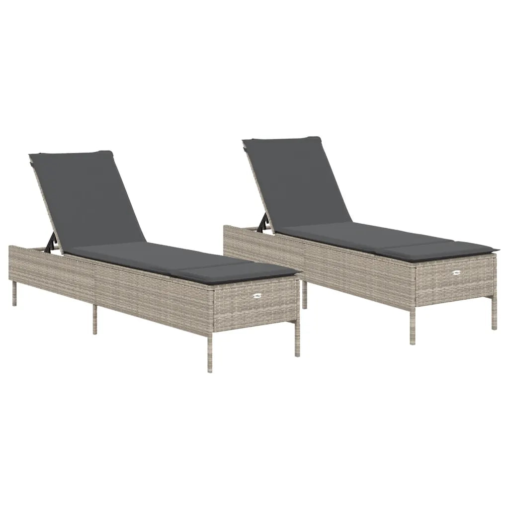 Lettino Prendisole 2 pz con Cuscini Grigio Chiaro in Polyrattan 3261592