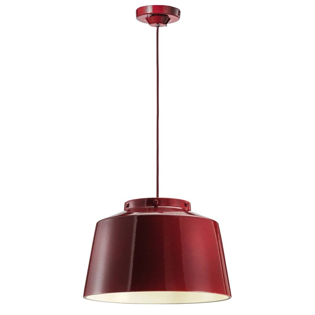 Lampadario Vintage 50&aposS Ferro E Ceramica Bordeoux 1 Luce E27 40Cm