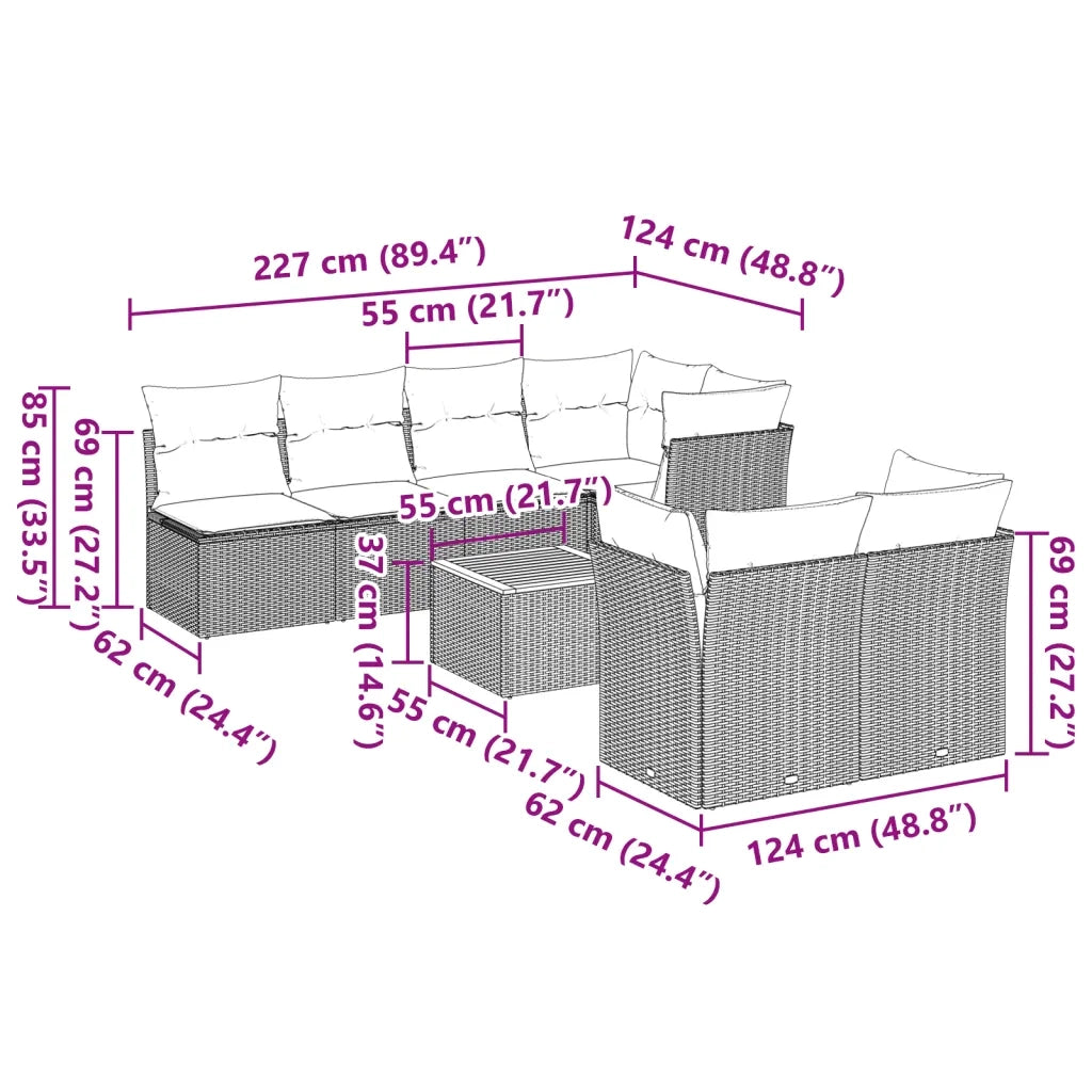 Set Divano da Giardino 8 pz con Cuscini Grigio in Polyrattan 3255850