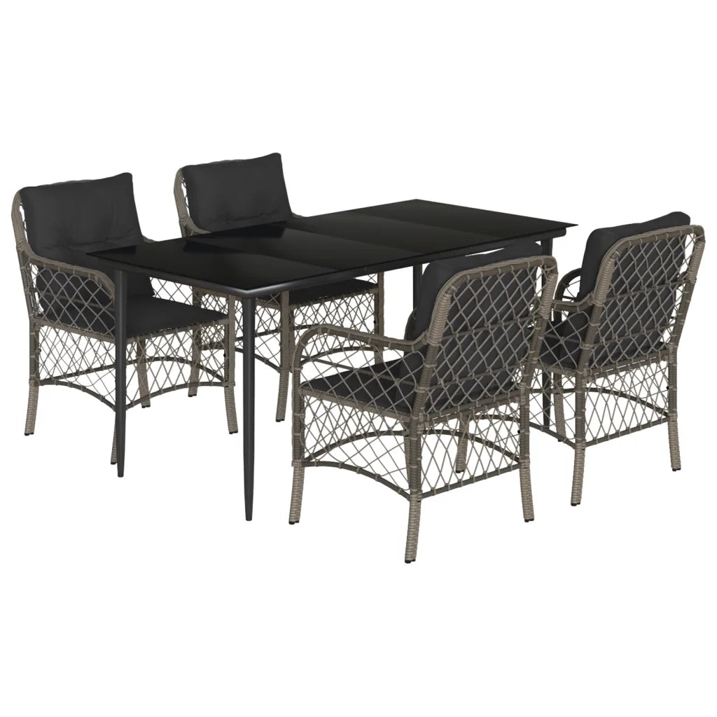 Set da Pranzo da Giardino 5 pz con Cuscini in Polyrattan Grigio