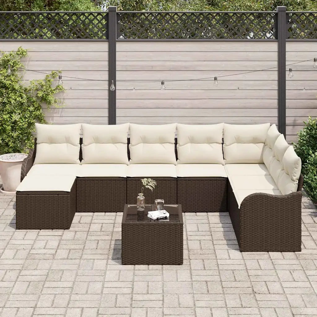 Set Divano da Giardino con cuscino 9 pcs Marrone Poly Rattan