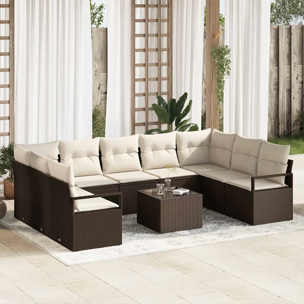 Set di divani con cuscino 10 pcs Marrone polyrattan 3346548