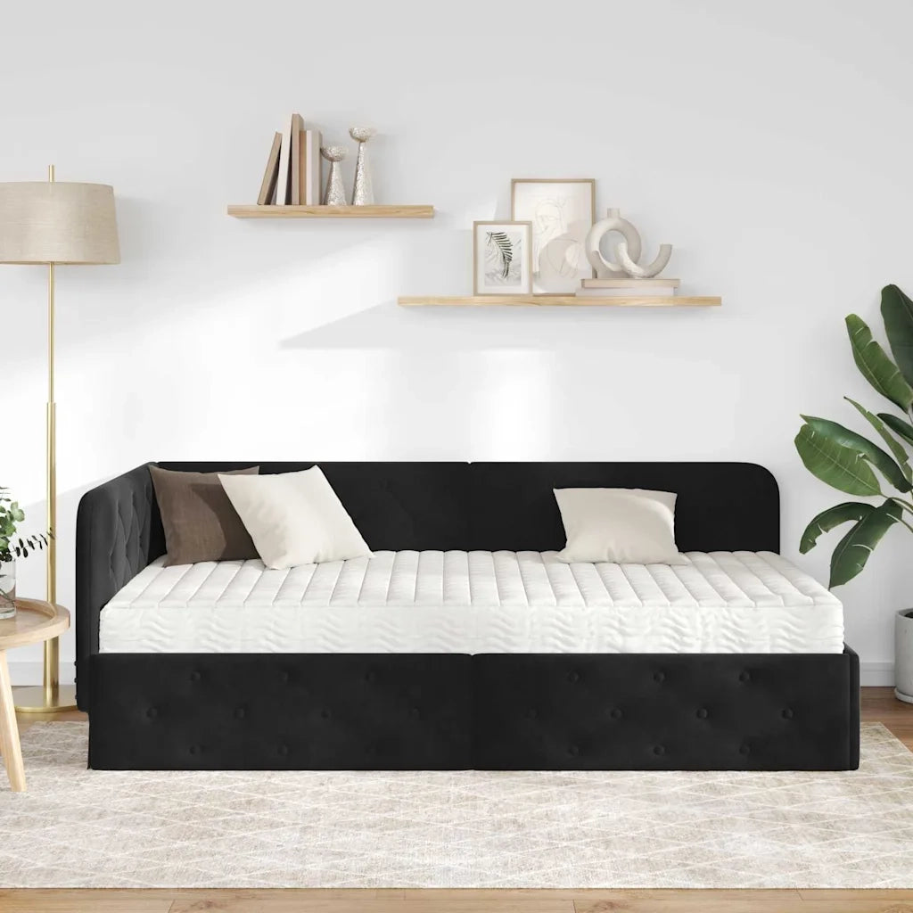 Cornice del letto ad angolo Nero 100 x 200 cm Velluto