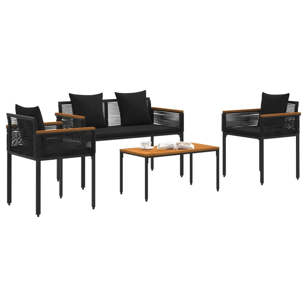 Set di Mobili da Esterno con cuscino 4 pcs Nero polyrattan 42025225