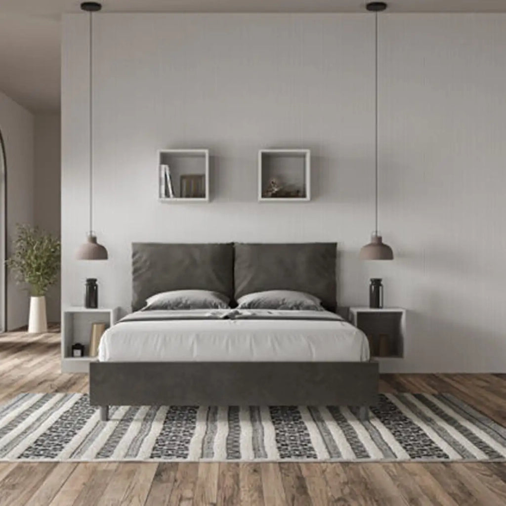 Letto matrimoniale con rete imbottito 160x200 microfibra grigio Antea