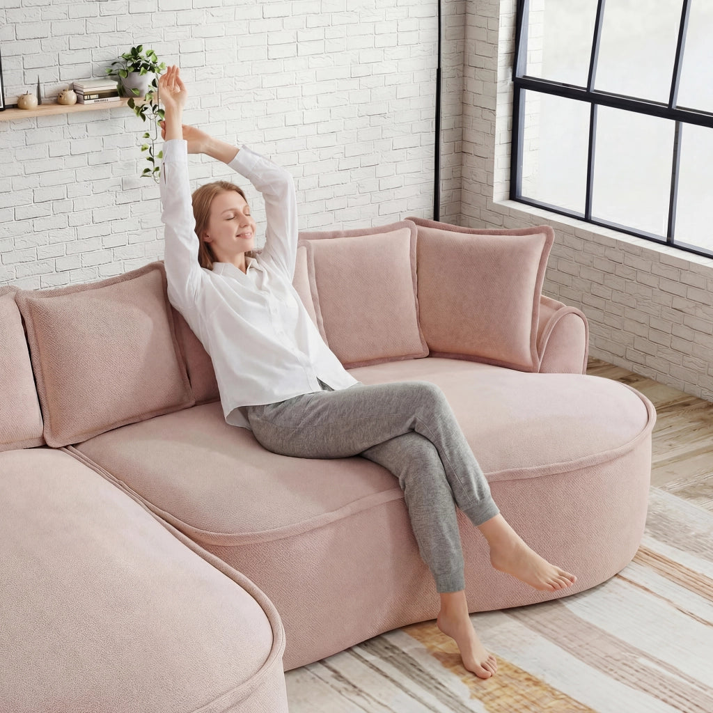 Divano Chaise Longue Doppio in Chenille con Cuscini ¨C MINIMAL ¨C Rosa