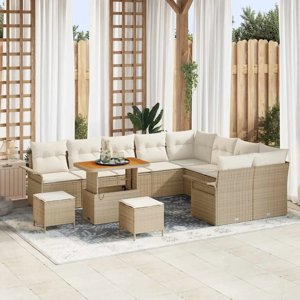 Set Divano da Giardino con cuscino 12 pcs Beige polyrattan