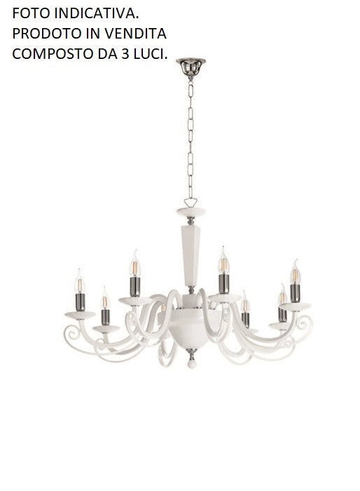 LAMPADARIO CHERUBINI 3 LUCI BIANCO E CROMO ATTACCO E14 D.60CM