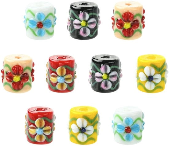 Gestiorni in vetro 10 pezzi - Sostegni decorati - 5 colori - 13x13mm - Ideali per la creazione di accessori - Ottimi per artigianato