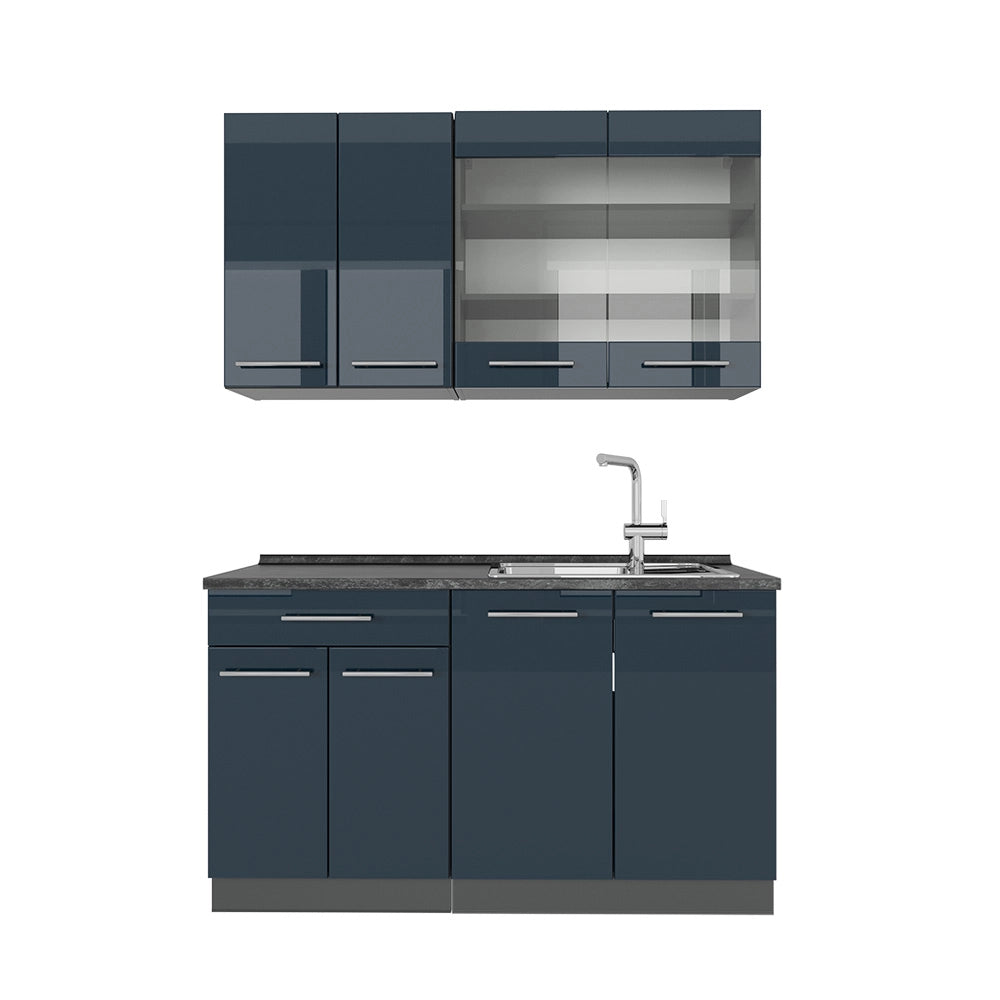 Angolo cottura Fame-Line Blu scuro lucido/Antracite 140 cm senza piano di lavoro Vicco