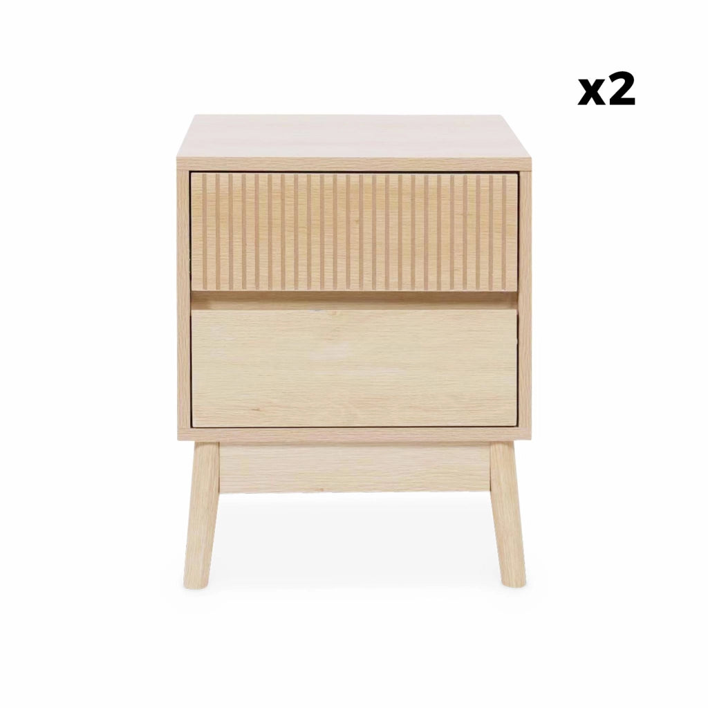 Set 2 comodini con 2 cassetti, marrone naturale