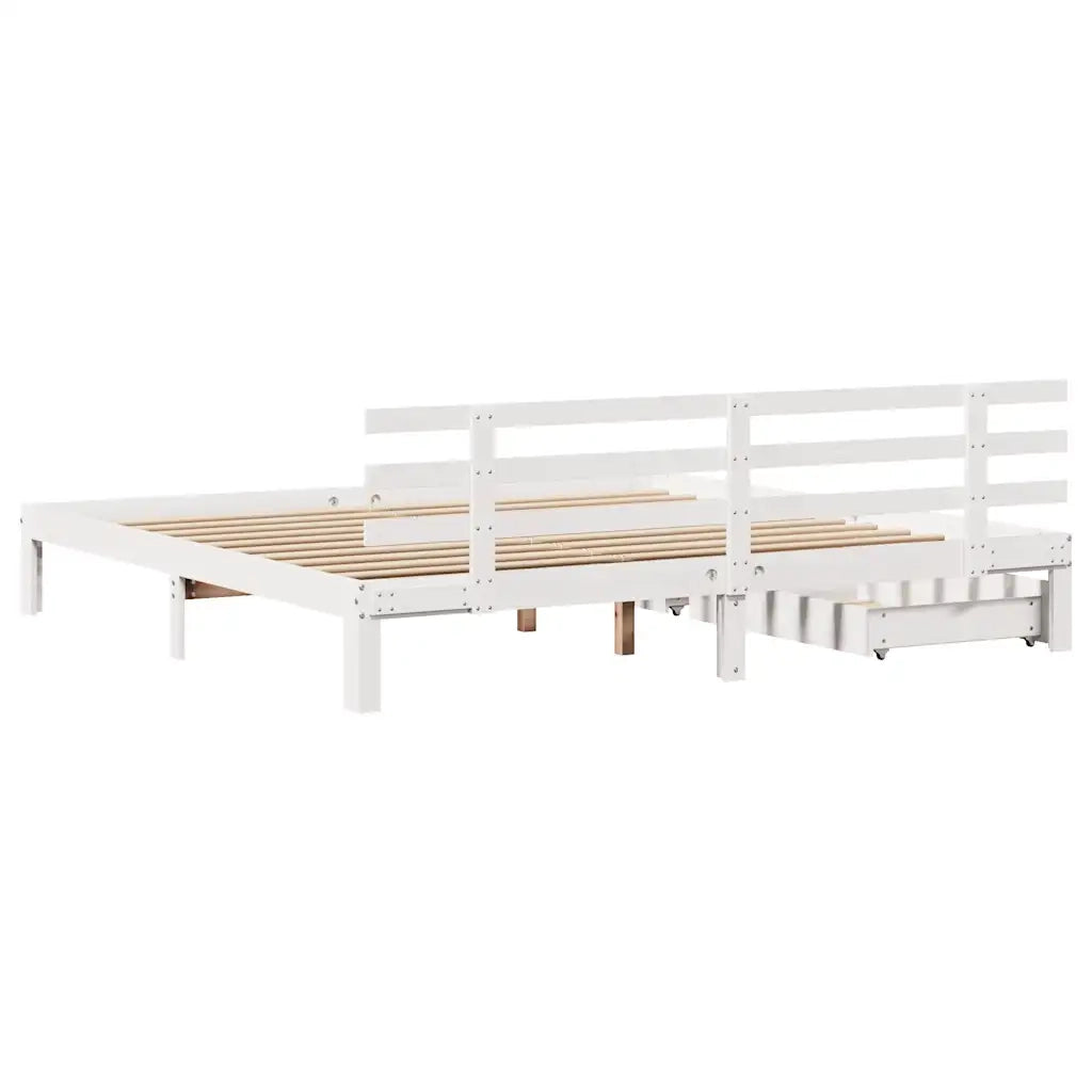Giroletto con Cassetti Bianco 180x200 cm Legno Massello di Pino