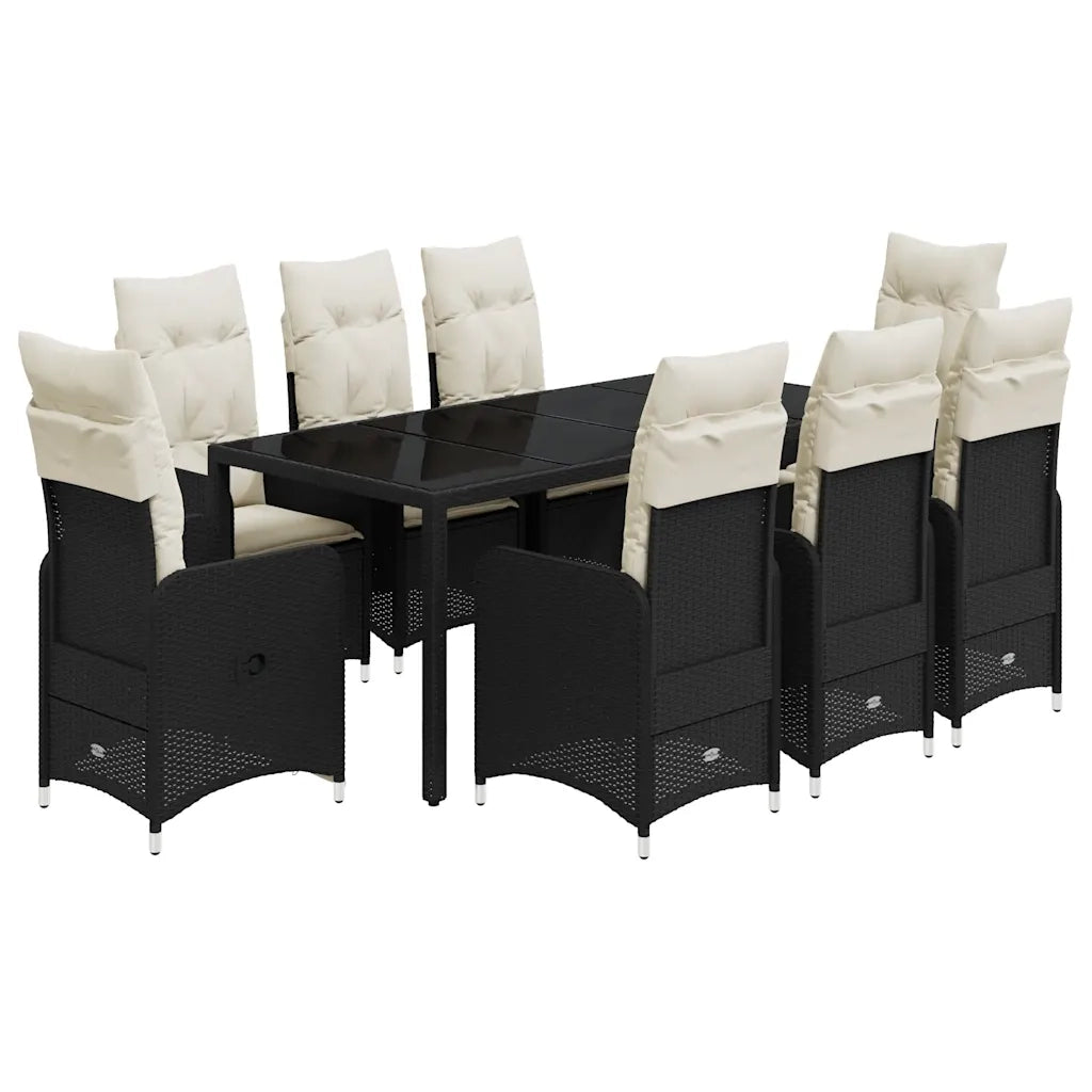 Set Bistrò da Giardino 9 pz con Cuscini in Polyrattan Nero 3276995