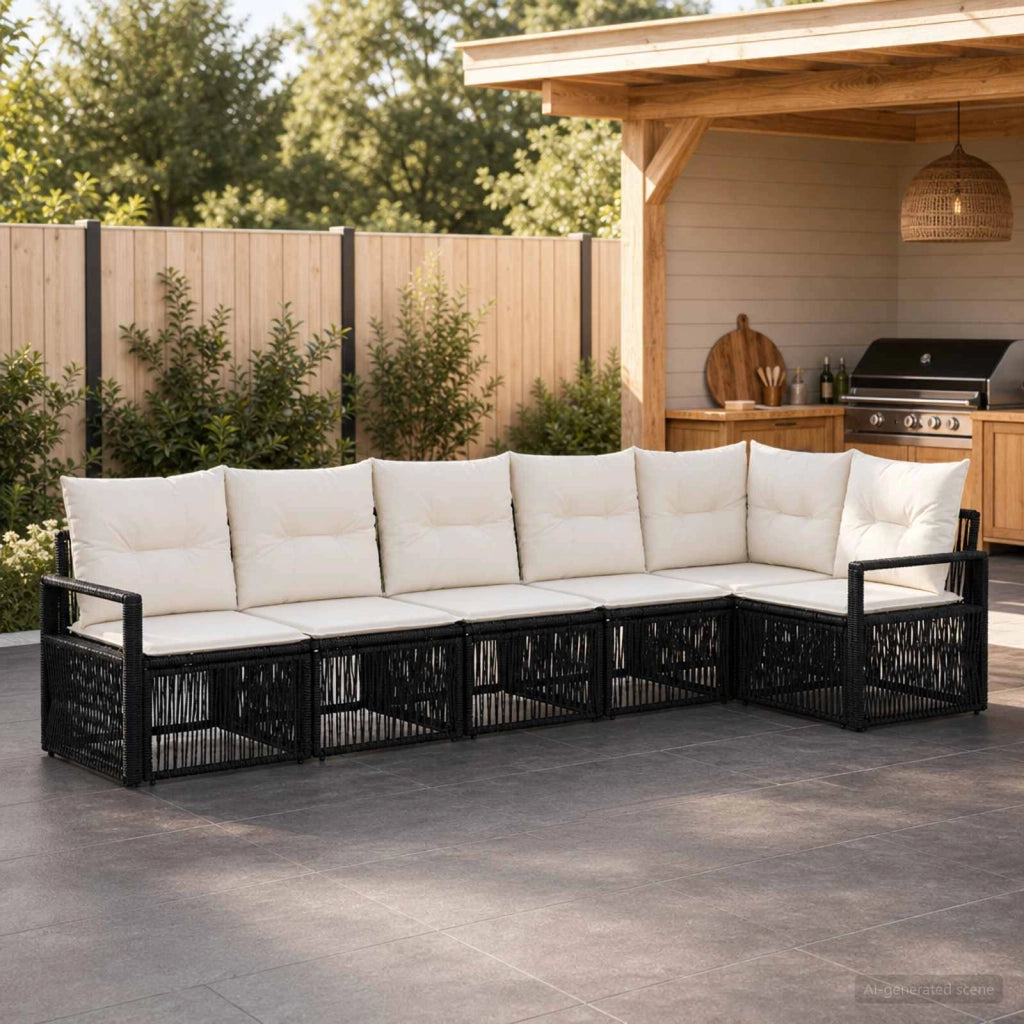 Set Divano da Giardino 6 pz Nero polyrattan 3435715