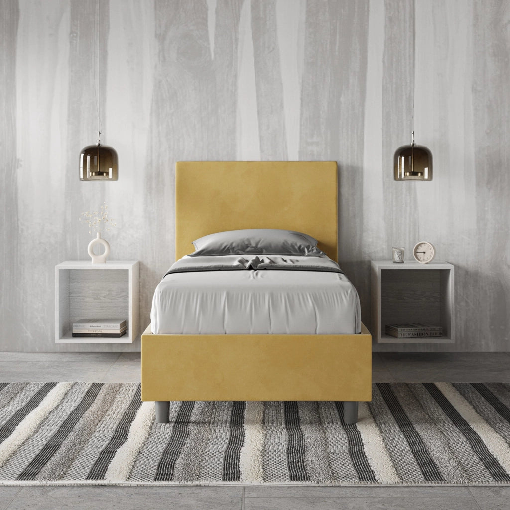 BS COM Letto singolo senza rete imbottito 90x190 microfibra ocra