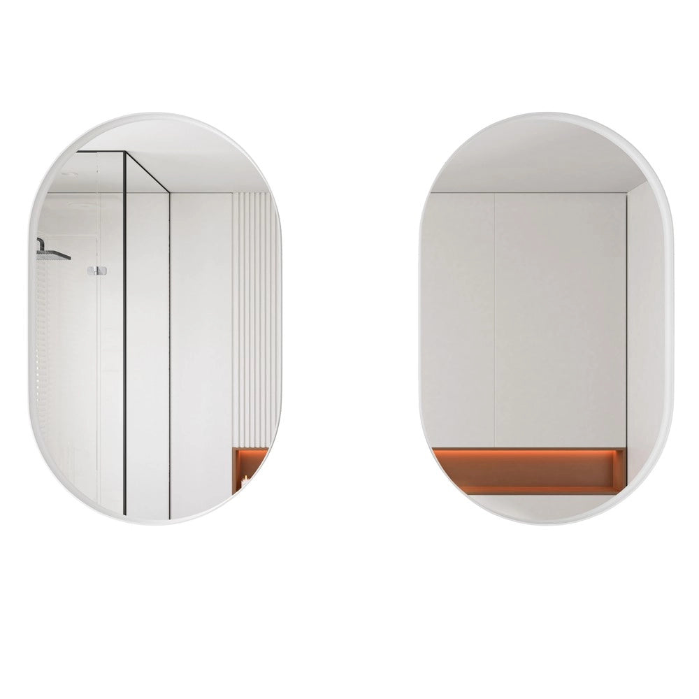 Armadietto Specchio Ovale da Bagno con Ripiani Regolabili ¨C MINIMAL ¨C Bianco