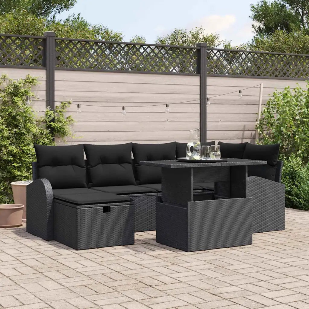 Set Divano da Giardino con cuscino 7 pcs Nero Poly Rattan 3361092