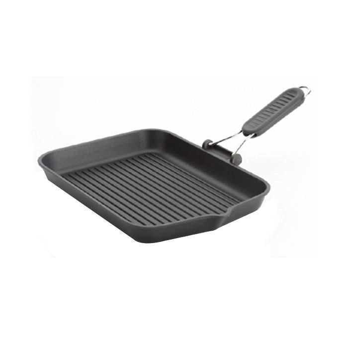 Risoli 0090IN-26TOO Bistecchiera Antiaderente Induzione 26x26 cm Alluminio Pressofuso Rivestimento Titanium Manico Silicone colore Nero