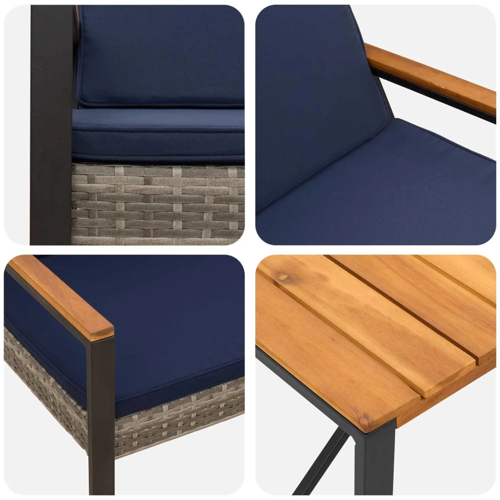 Set Mobili da Esterno 4 pz | Set Salotto da Giardino Grigio e Blu Navy polyrattan