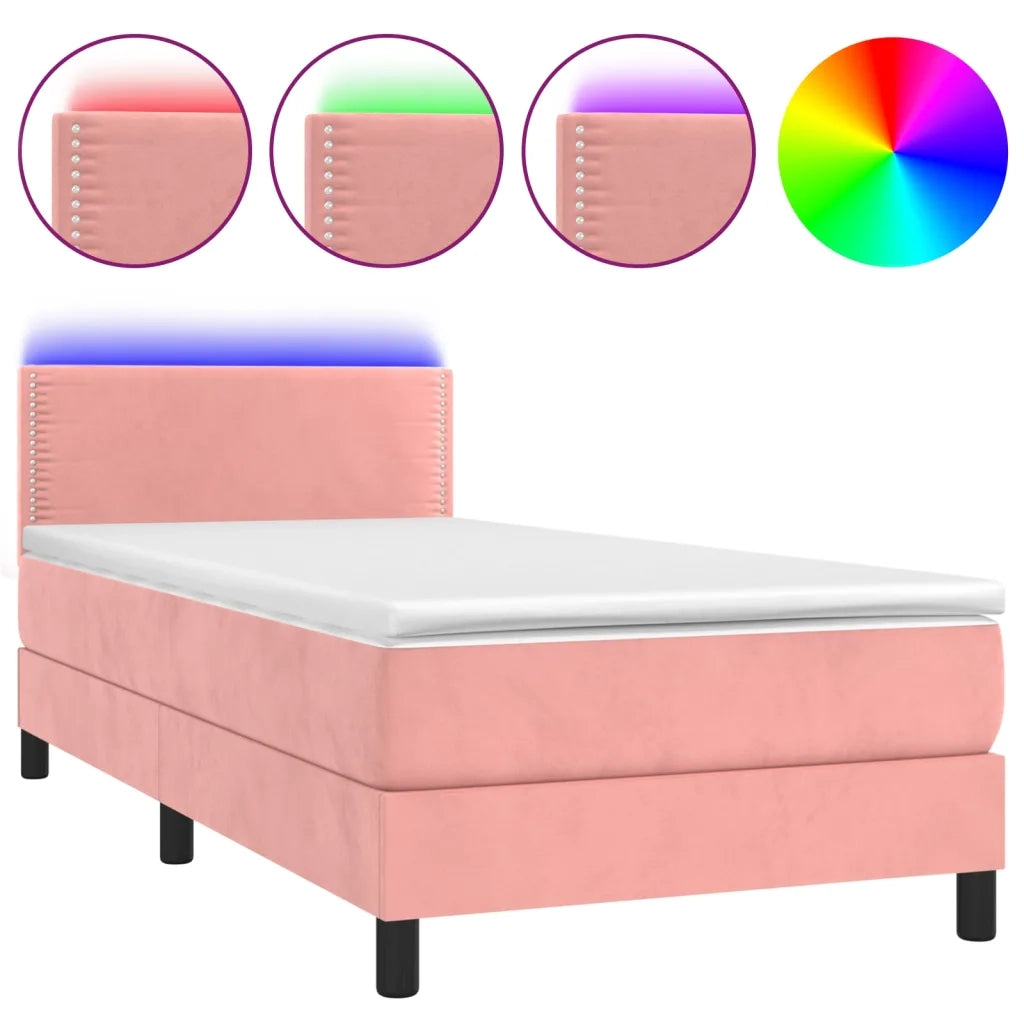 Letto a Molle con Materasso e LED Rosa 100x200 cm in Velluto 3134332