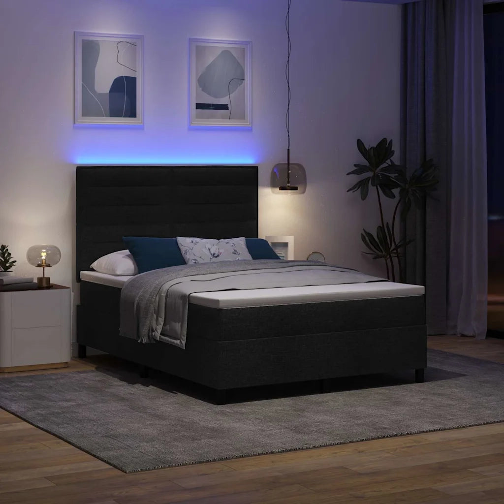 Letto a molle con materasso con led Nero 140 x 190 cm Tessuto