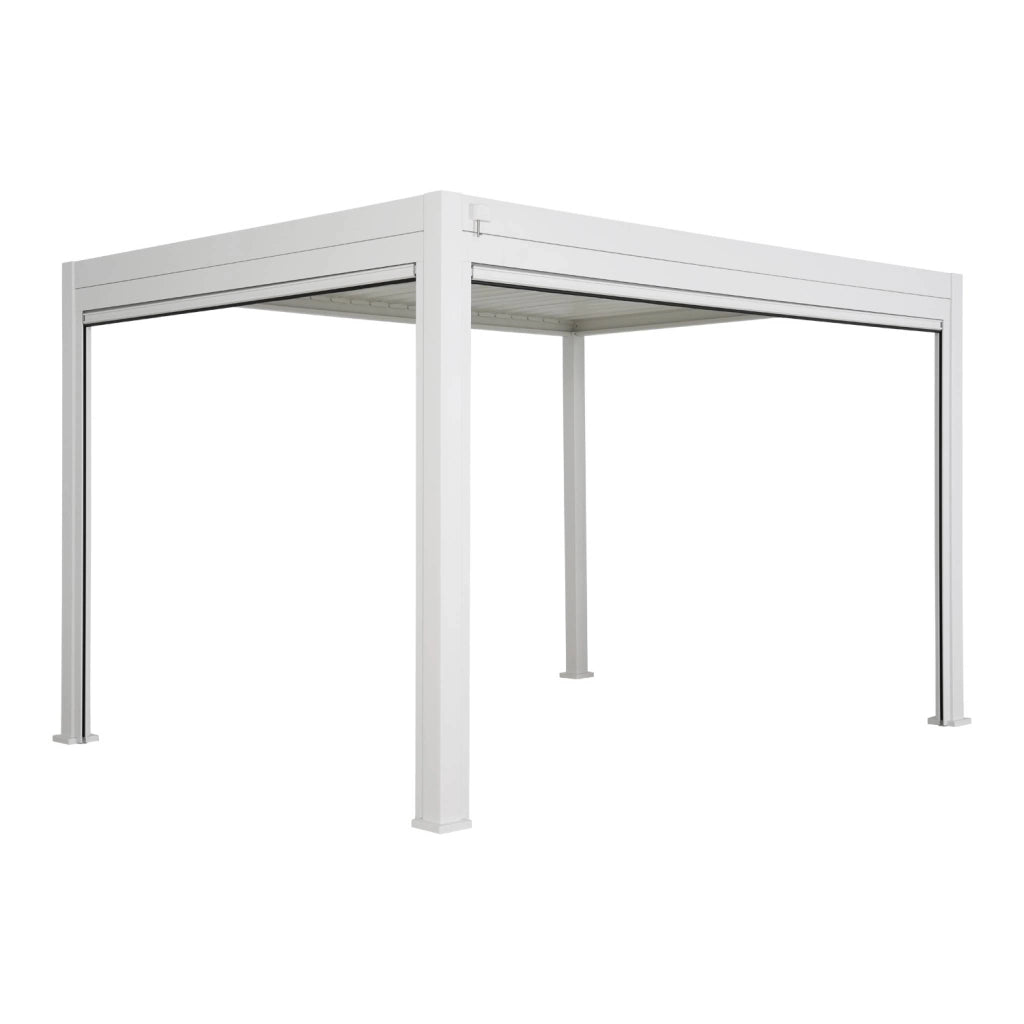 Pergola bioclimatica bianca + tenda 3m + tenda 4m