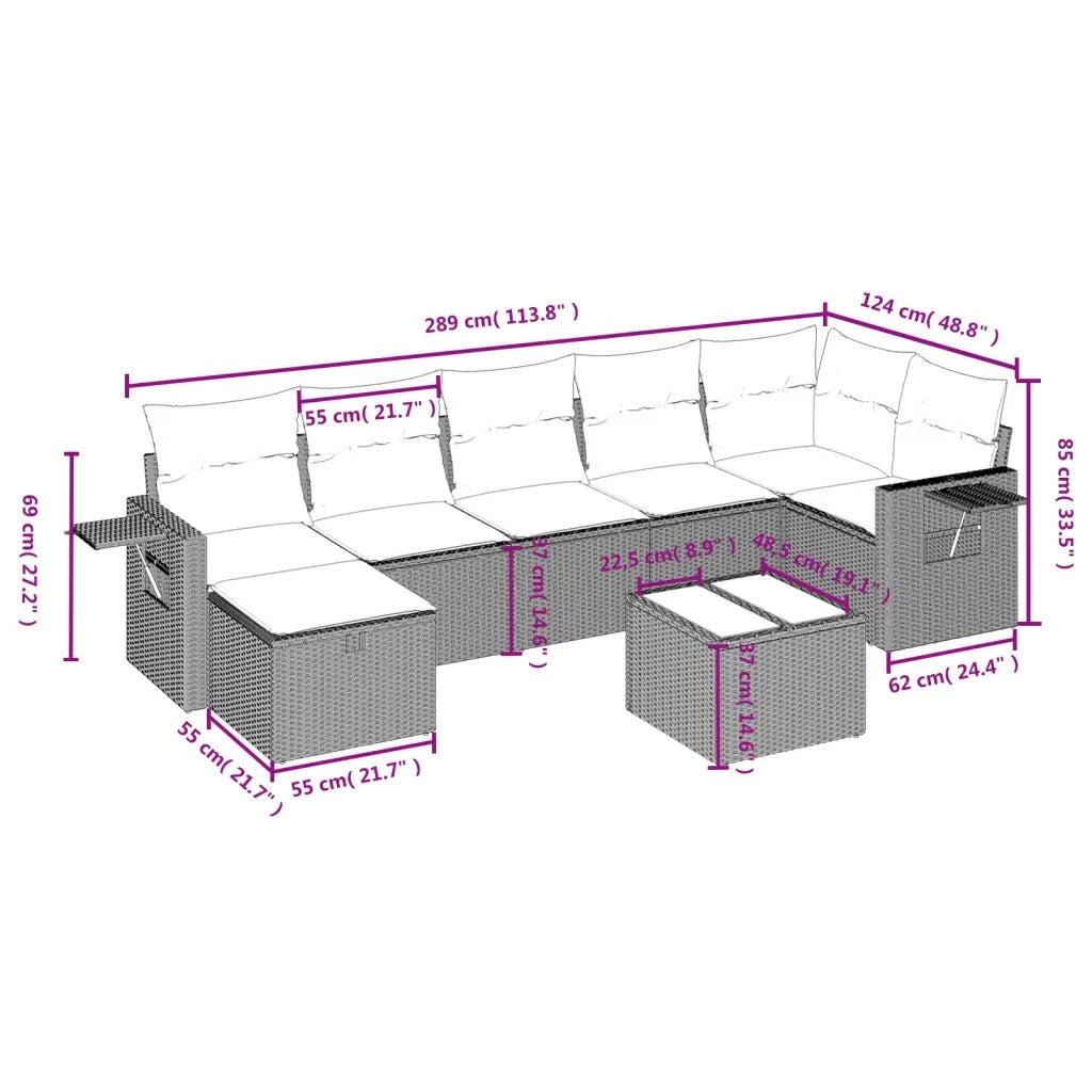 Set Divano da Giardino 8 pz con Cuscini Grigio in Polyrattan 3263826