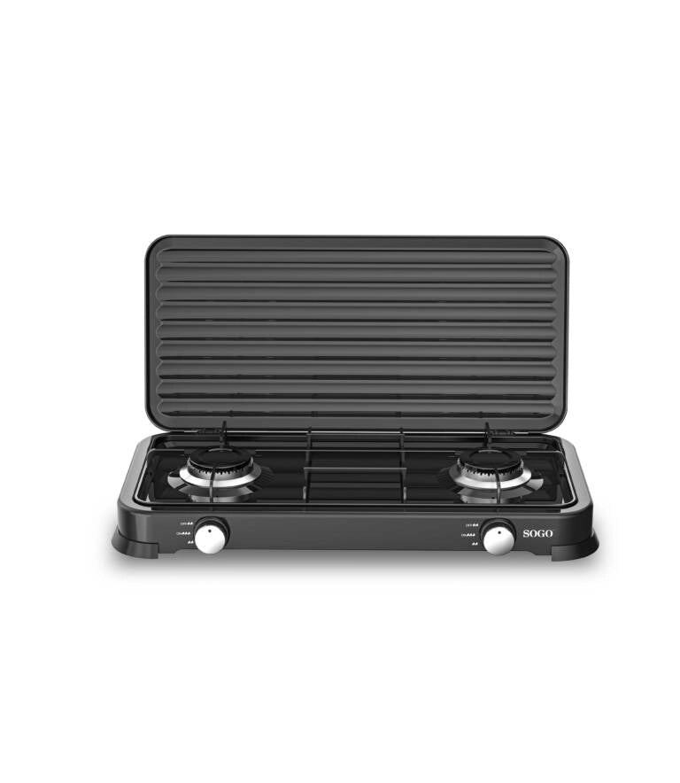 Fornello a gas doppio bruciatore portatile, 2 fuochi 103mm regolabili, potenza 4,4kW per campeggio e outdoor - SOGO