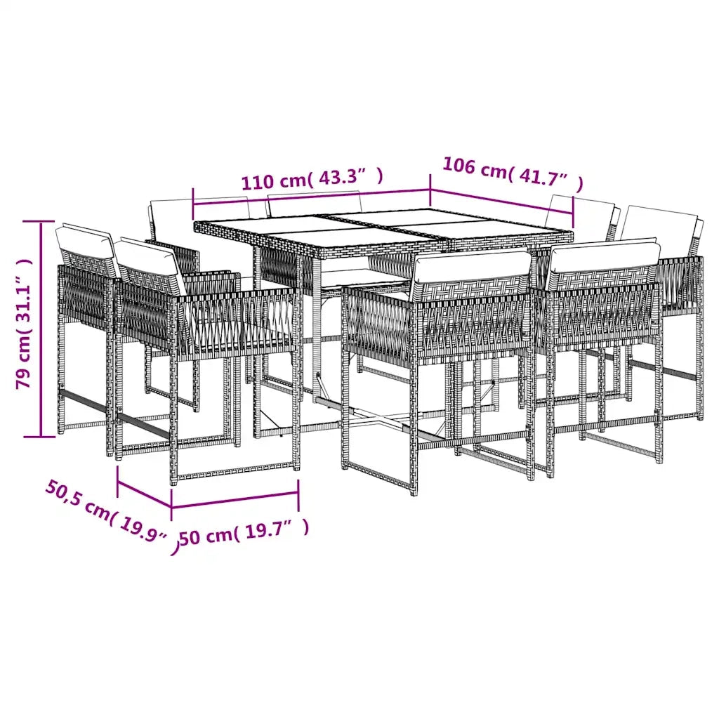Set Pranzo da Giardino 9pz con Cuscini Grigio Chiaro Polyrattan 3211559