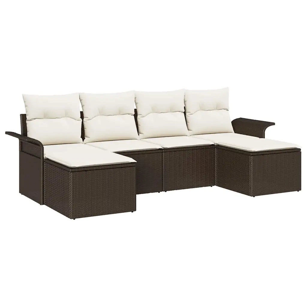 Set Divano da Giardino con cuscino 6 pcs Marrone Poly Rattan