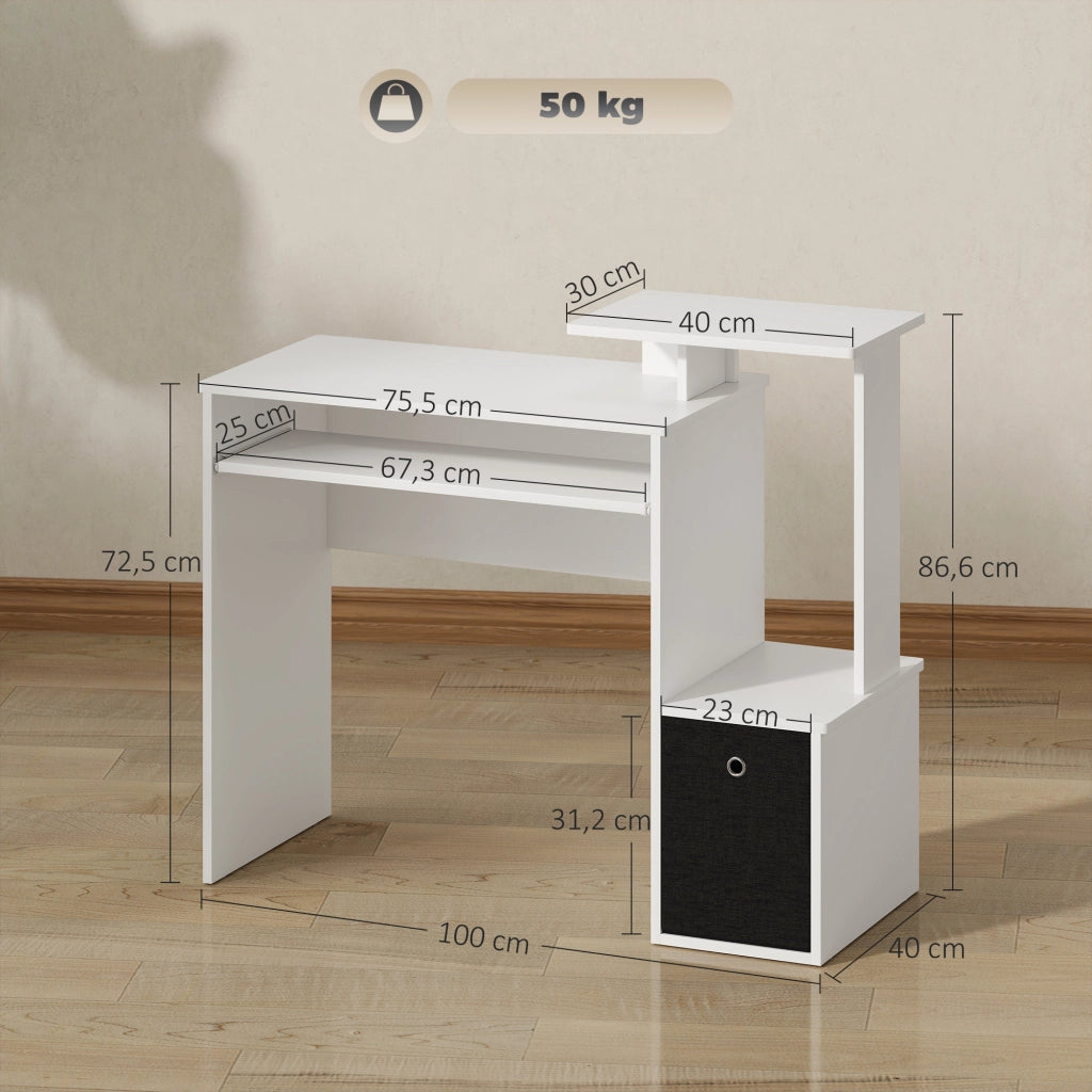 Scrivania per computer con scaffali e cassetto ¨C Zephmum ¨C Nero e bianco 90x50x75