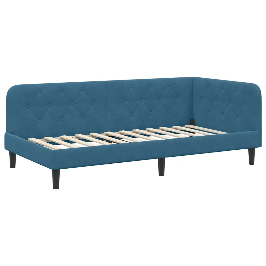 Cornice del letto ad angolo Blu 100 x 200 cm Velluto
