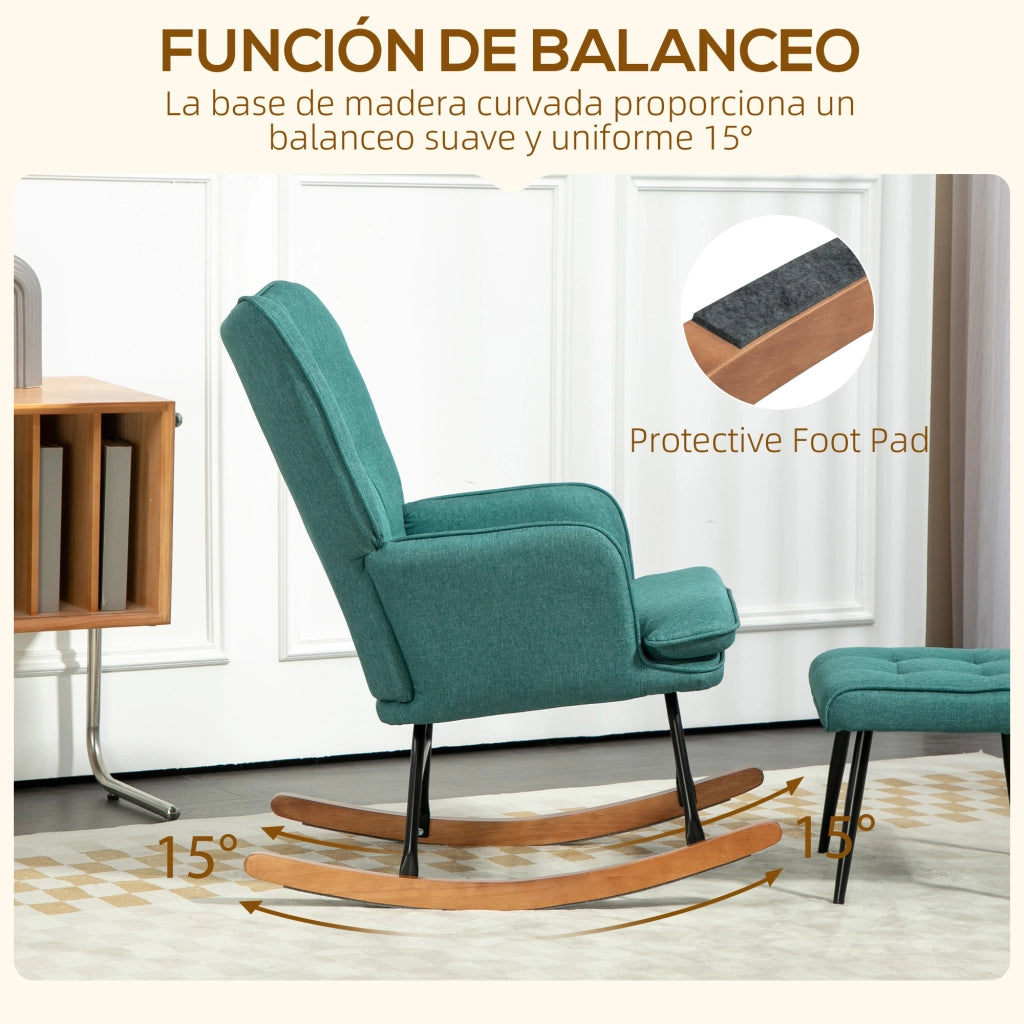 Poltrona Dondolo con Poggiapiedi e Braccioli ¨C Minimal ¨C Verde