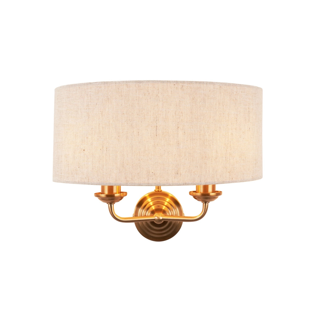 Applique doppia Highclere ottone vintage con paralume 2xE14