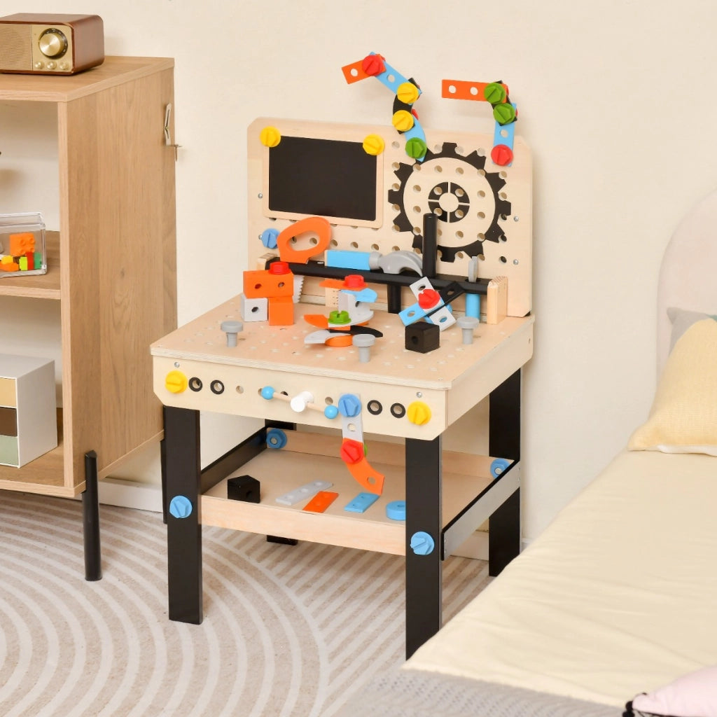 Banco degli attrezzi per bambini con set attrezzi e accessori realistici lavagna aggiuntiva, Banco da lavoro-Giocattoli educativi